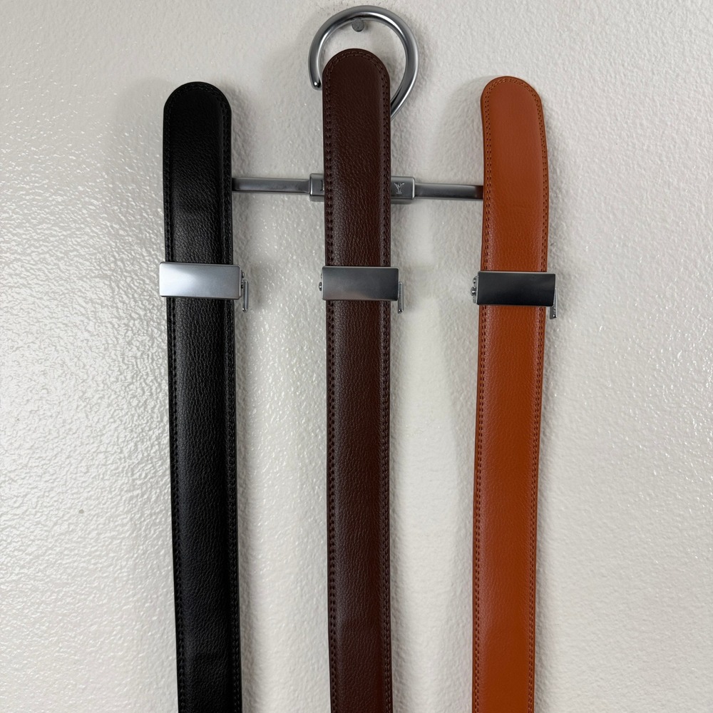 Buckley Belt Mens Black Brown Tan Ratchet Slide Adjustable 3 Pack Trio Hanger - Picture 4 of 9